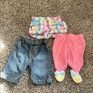 Multiple Girls Bottoms Set - Denim, Pink, Plaid